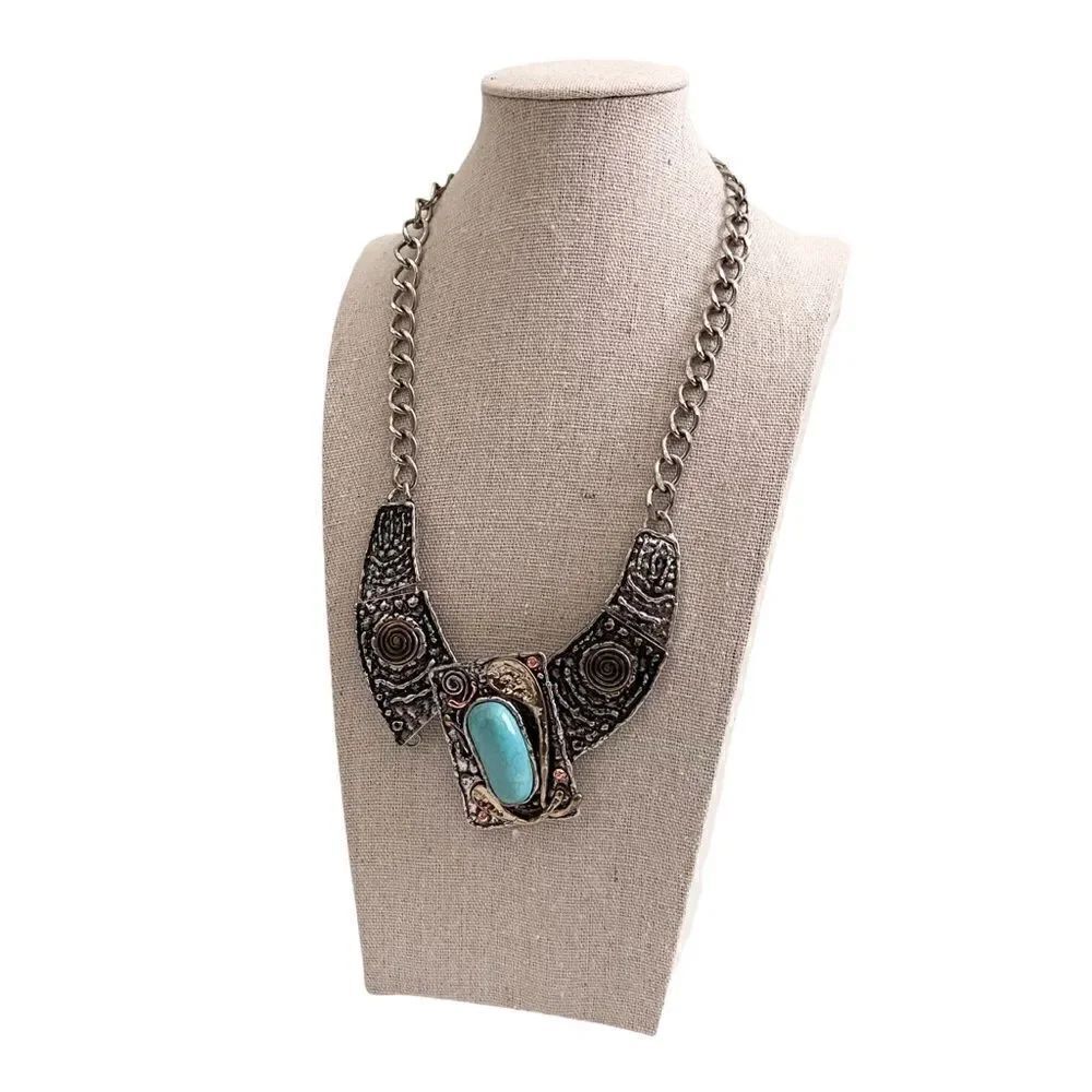 Boho Vintage Vibe Silver Tone Collar Necklace